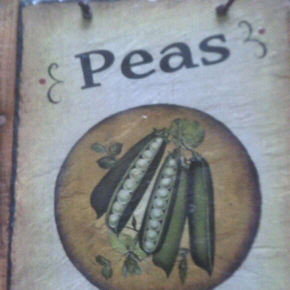 Hand Painted GARDEN SLATE SIGN Plaque PEAS Leather Hanging Strap Wall Decor - Picture 5 of 5